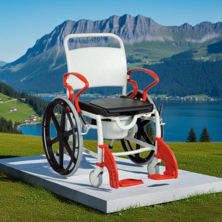 Genf önhajtós nagy teherbírású gördíthető szoba wc zuhanyszék egyben 130 kg