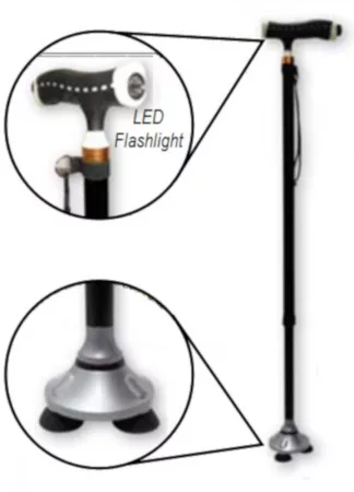 MAGIC Cane plus Állítható járóbot csuklós rögzítésű 4 ágú talppal, LED világítással