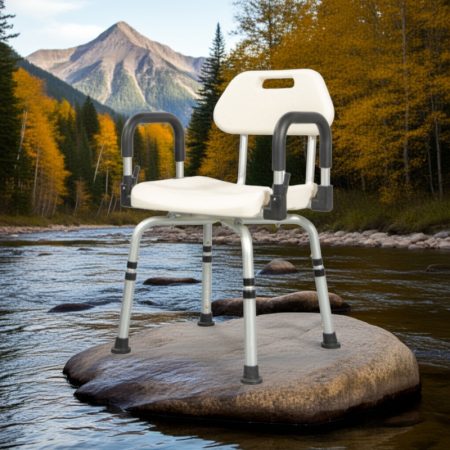 Forgatható fürdetőszék háttámlával, kartámaszzal